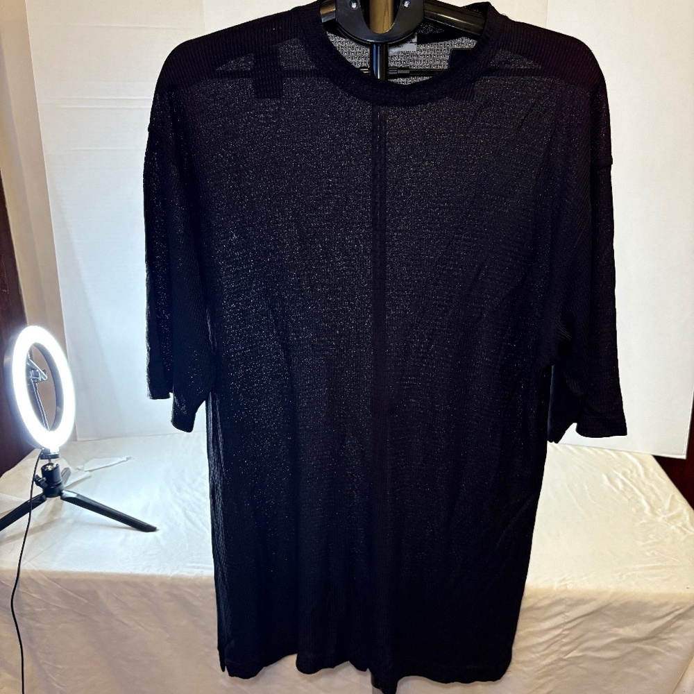 GIORGIO DANIELI Black Textured Stretch Viscose Blend T-Shirt Sz See Measurements